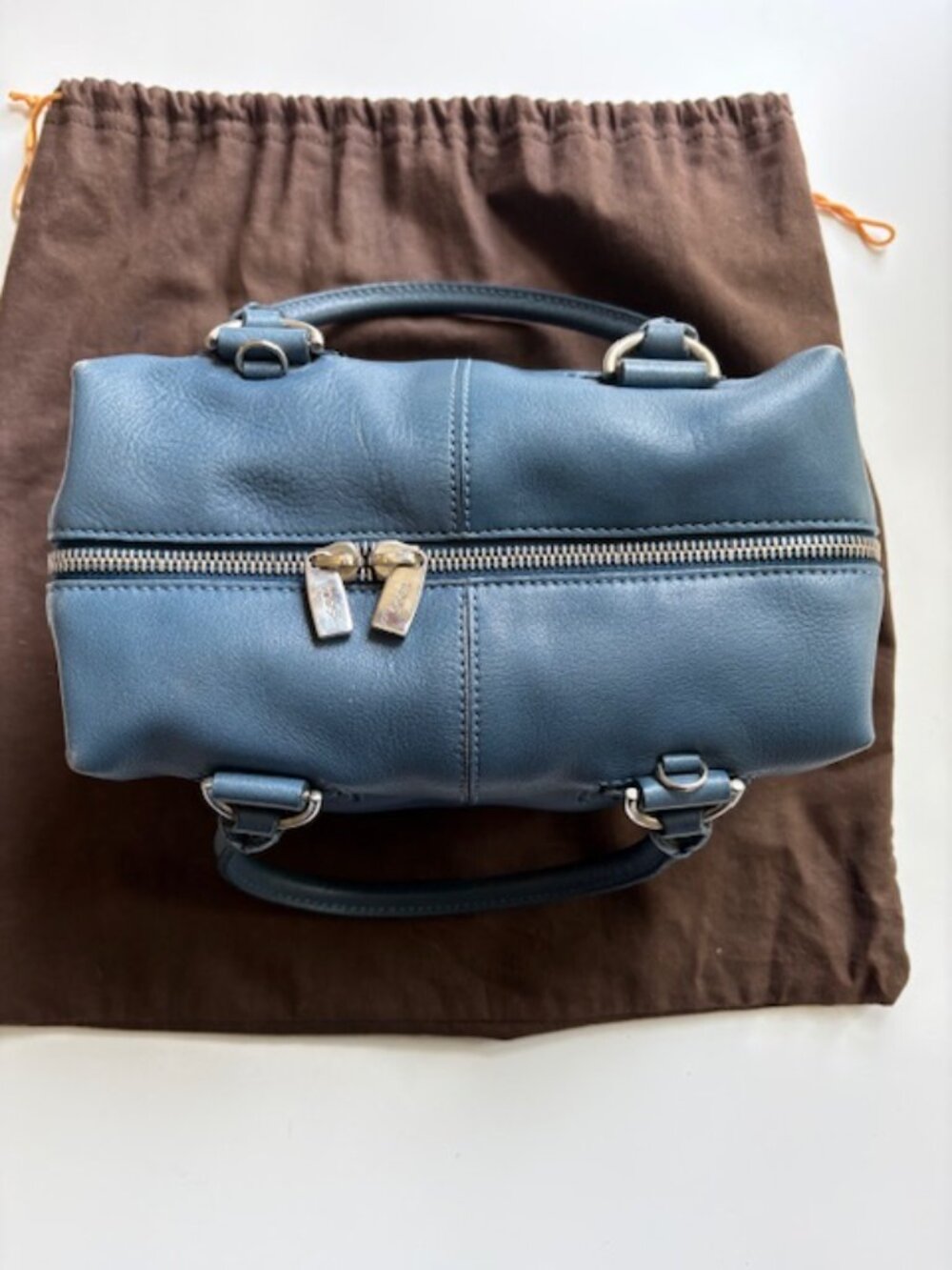Tod's Blue Leather Bauletto Satchel Bowler Bag + Dust Bag